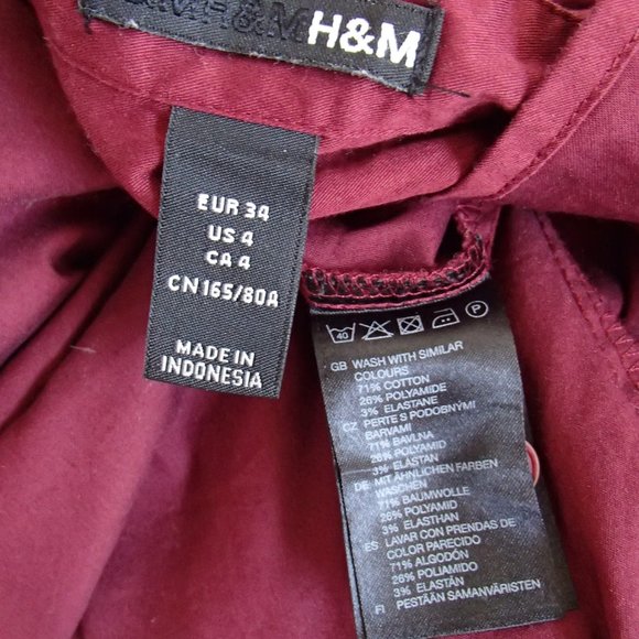 H&M BURGANDY SHIRT DRESS 4 - Picture 2 of 4
